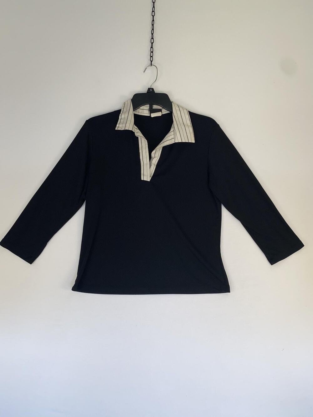JKLA California Shirt Womens Large Black 3/4 Sleeve Collared Polo Top Knit